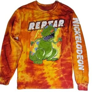 Rugrats Reptar Shirt Mens Small Orange Red‎ Tie Dye Long Sleeve Nickelodeon